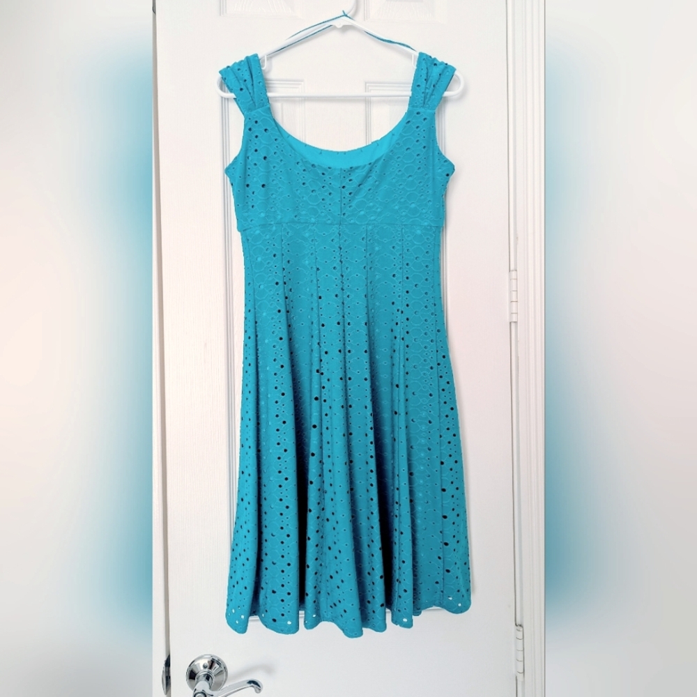Dress Barn Signature Pleated Teal Midi Dress - Picture 3 of 7